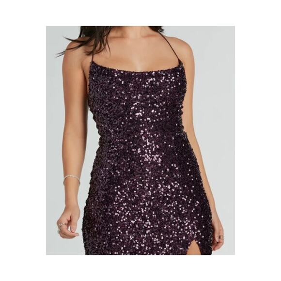Plum Esperanza Formal Sleeveless A-line Front Slit Sequin Long Dress Sz XS (759) - Picture 9 of 14